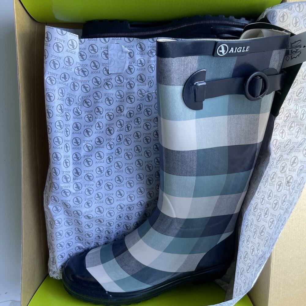 Aigle Polka Boot Caro Bleu Women's Size 7.5